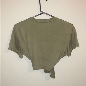 olive green “savage” tie crop top